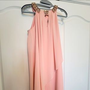 Vince Camuto pink flowy dress with split back and gem neck